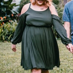 Torrid sz 1 Olive Tie Sleeve Gauze Skater Dress